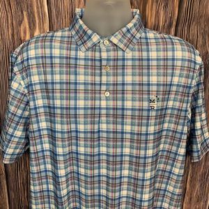 Peter Millar Men Summer Comfort Golf Polo Shirt Plaid Blue Multicolor Large Logo